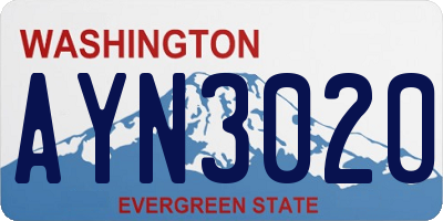 WA license plate AYN3020