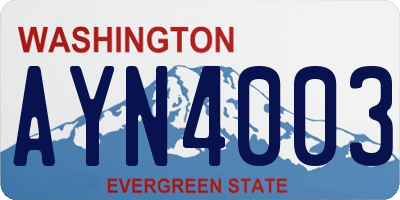 WA license plate AYN4003