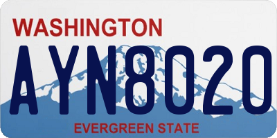 WA license plate AYN8020