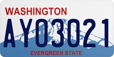 WA license plate AYO3021