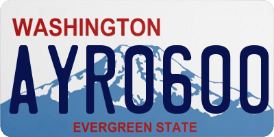 WA license plate AYR0600