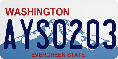 WA license plate AYS0203