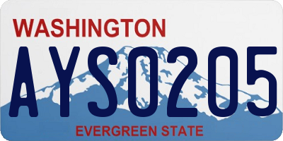 WA license plate AYS0205