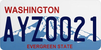 WA license plate AYZ0021