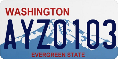 WA license plate AYZ0103