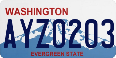 WA license plate AYZ0203