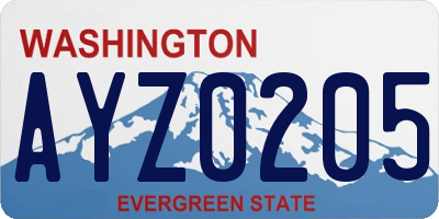 WA license plate AYZ0205