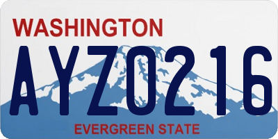 WA license plate AYZ0216