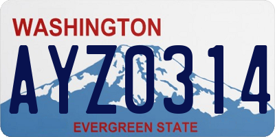 WA license plate AYZ0314