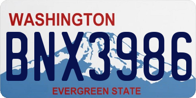 WA license plate BNX3986