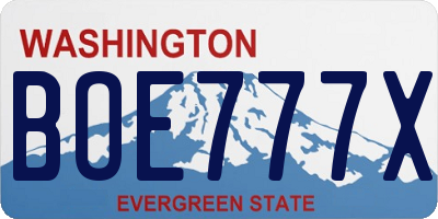 WA license plate BOE777X