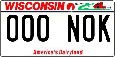 WI license plate 000NOK
