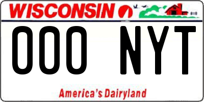 WI license plate 000NYT