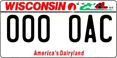 WI license plate 000OAC