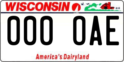 WI license plate 000OAE