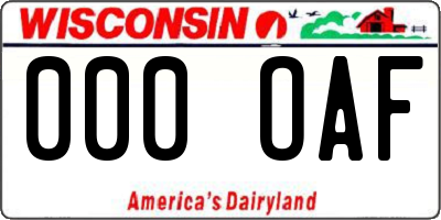 WI license plate 000OAF