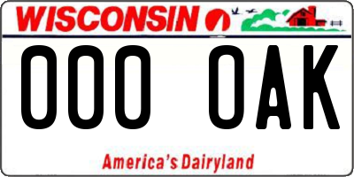 WI license plate 000OAK