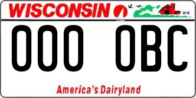 WI license plate 000OBC