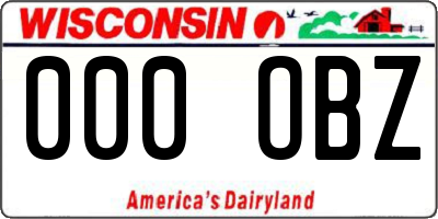 WI license plate 000OBZ
