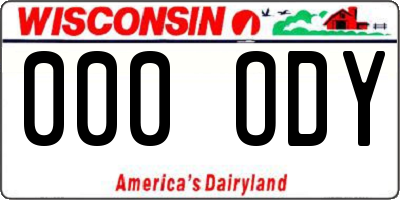 WI license plate 000ODY
