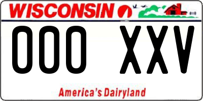 WI license plate 000XXV