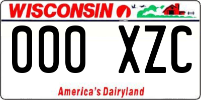 WI license plate 000XZC