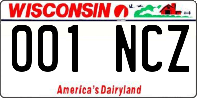 WI license plate 001NCZ