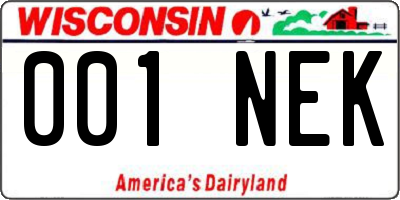 WI license plate 001NEK