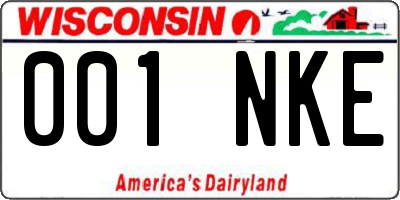 WI license plate 001NKE
