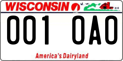 WI license plate 001OAO