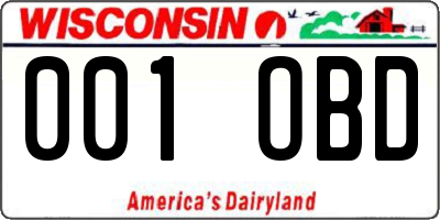 WI license plate 001OBD