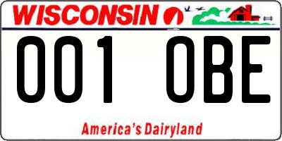 WI license plate 001OBE