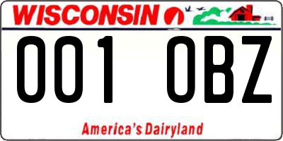 WI license plate 001OBZ