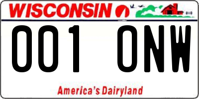 WI license plate 001ONW