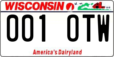 WI license plate 001OTW