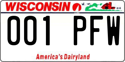 WI license plate 001PFW