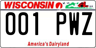 WI license plate 001PWZ