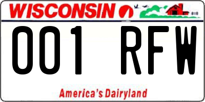 WI license plate 001RFW