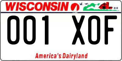 WI license plate 001XOF