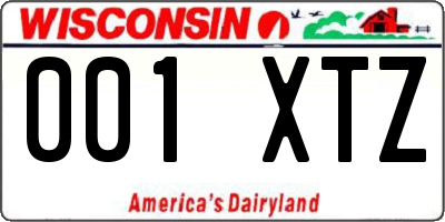 WI license plate 001XTZ