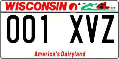 WI license plate 001XVZ