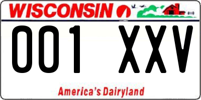 WI license plate 001XXV