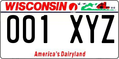 WI license plate 001XYZ