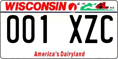 WI license plate 001XZC