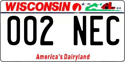 WI license plate 002NEC