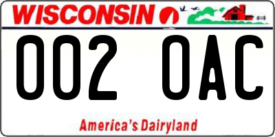 WI license plate 002OAC