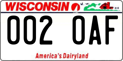 WI license plate 002OAF