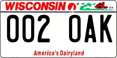 WI license plate 002OAK
