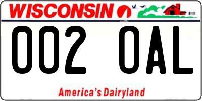 WI license plate 002OAL