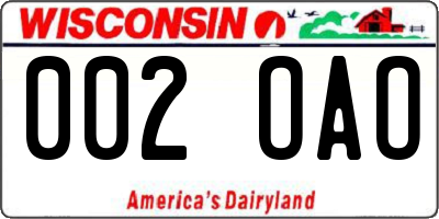 WI license plate 002OAO